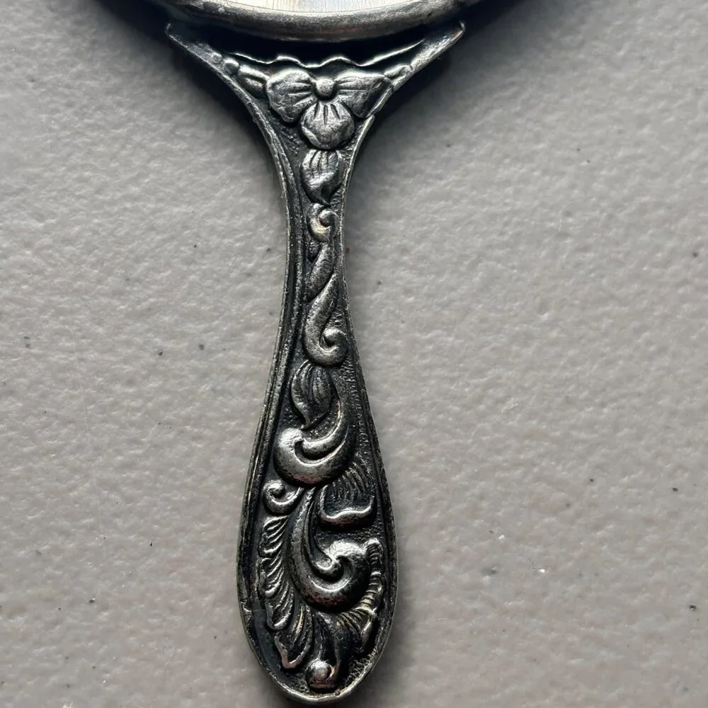 Vintage Hans Jensen Denmark Silver Plated Hand Mirror Repoussé Stamped Danish - Picture 8 of 13